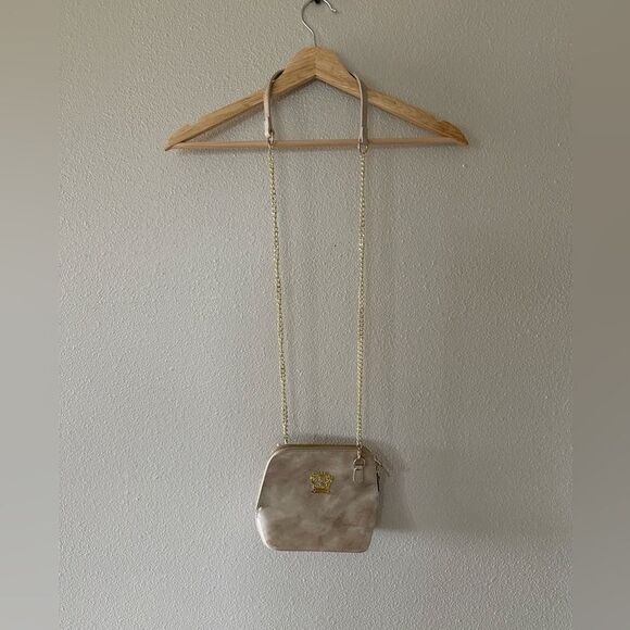 Pratesi Firenze Italian Light Taupe Marble Patent Leather Small Zip Crossbody - Picture 1 of 11